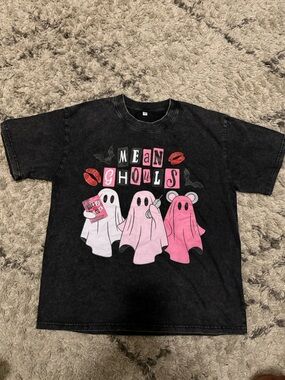 Black 'Mean Ghouls' Graphic Tee with Pink Ghosts